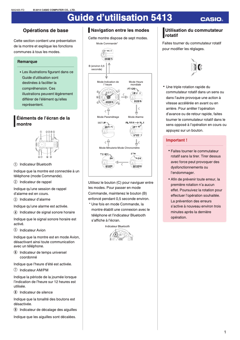 Page 1 de la notice Manuel utilisateur Casio G-Shock GBA-400