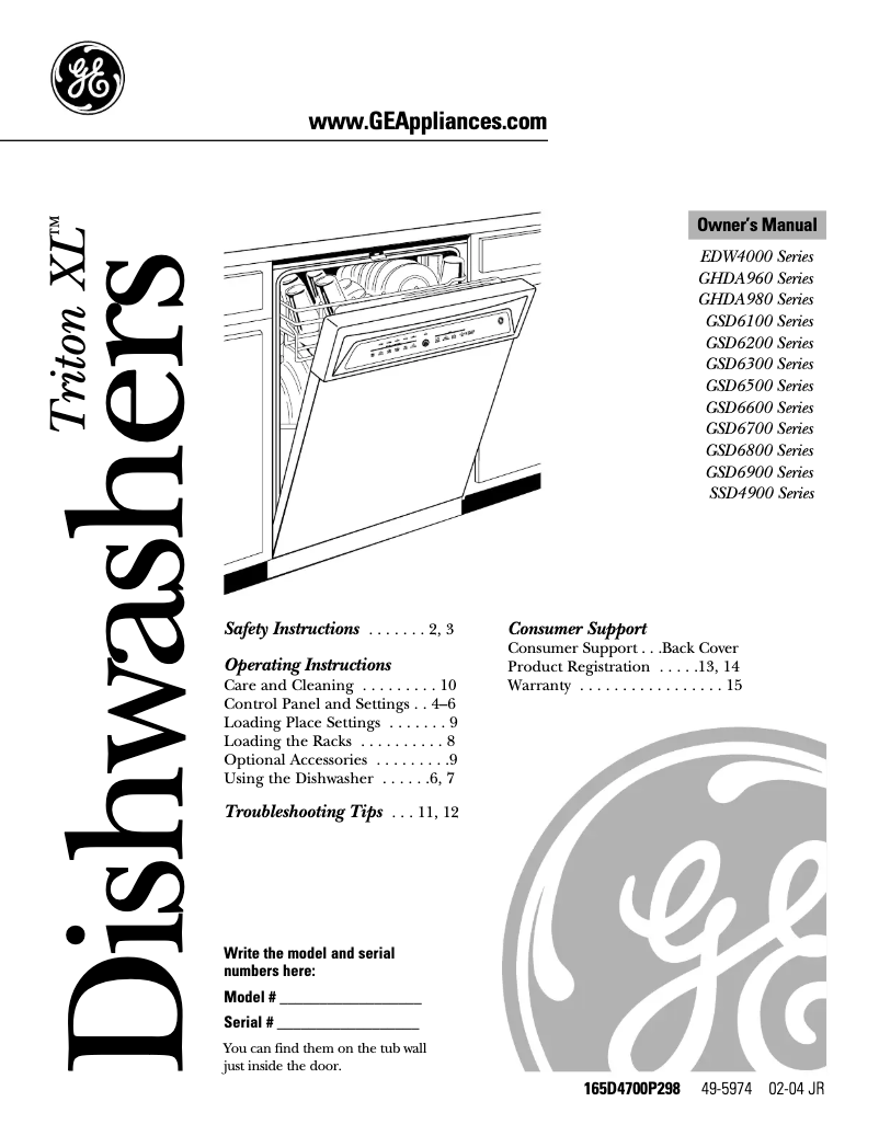 Page n°1 - Manuel d'utilisation et d'entretien GE GSD6200GCC