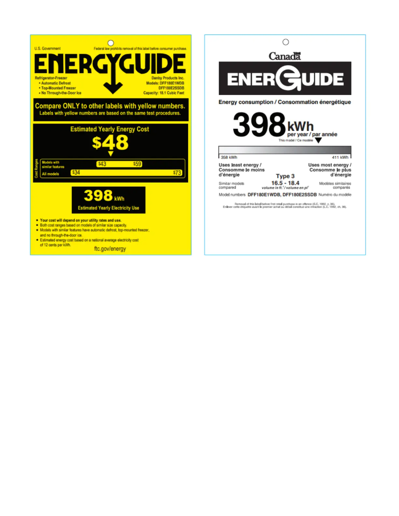 Page 1 de la notice Label énergétique Danby DFF180E2SSDB
