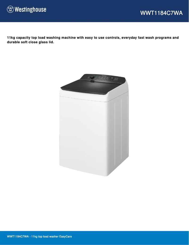Page 1 de la notice Fiche technique Westinghouse WWT1184C7WA
