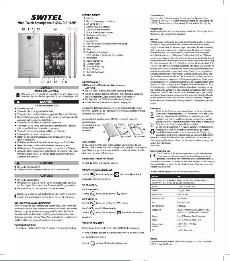 Page 1 de la notice Manuel utilisateur Switel Champ S5003D