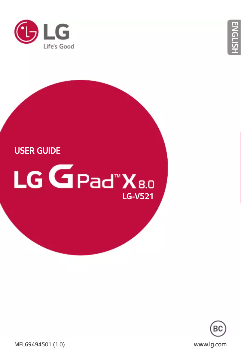 Page 1 de la notice Manuel utilisateur LG G Pad X 8.0