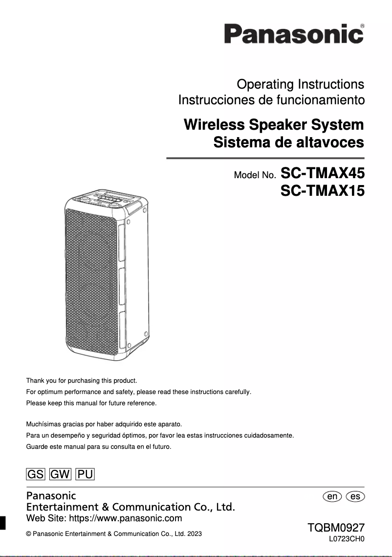 Page 1 de la notice Manuel utilisateur Panasonic SC-TMAX15