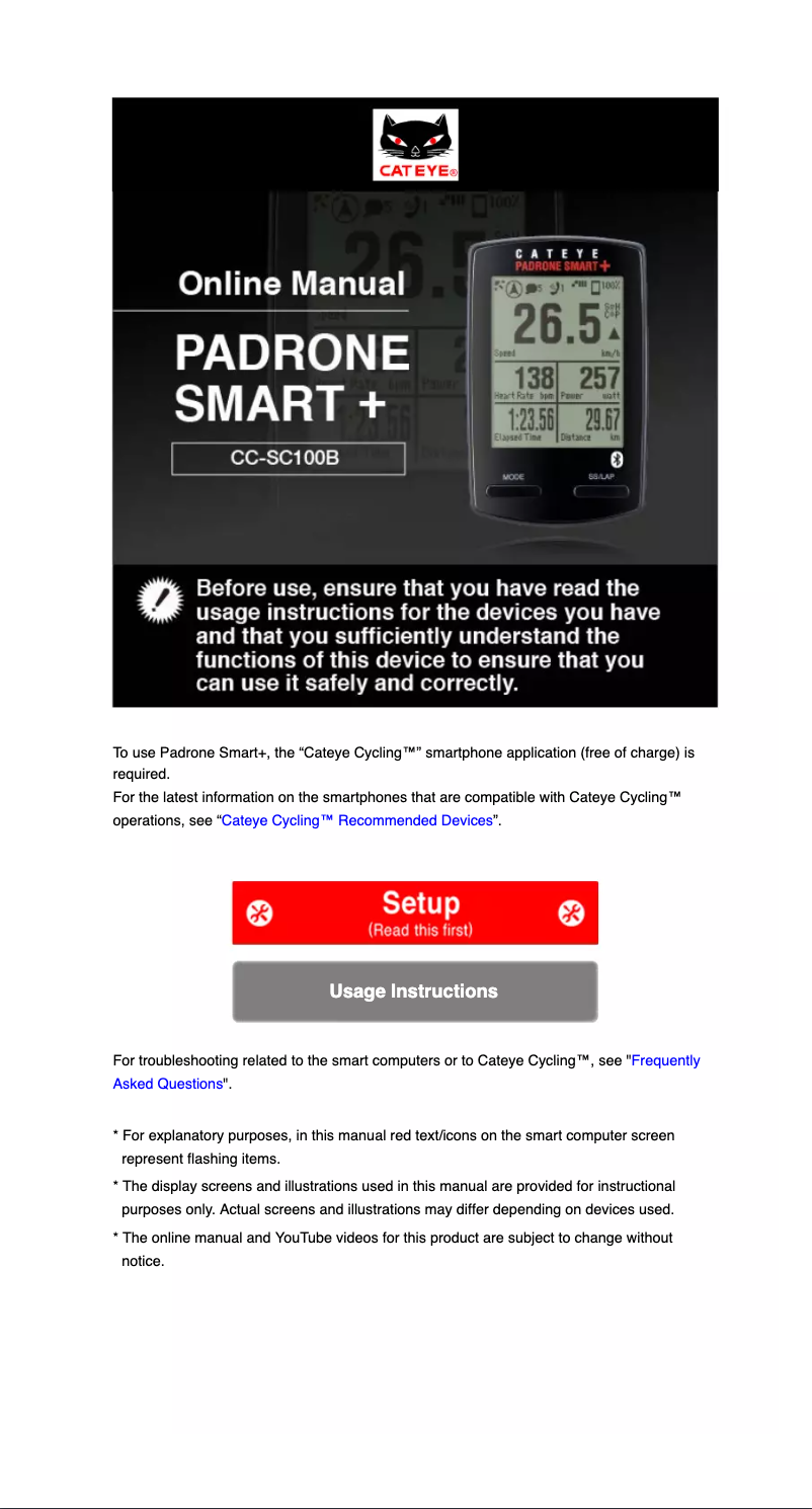 Página 1 del manual Manual de usuario Cateye Padrone Smart plus CC-SC100B