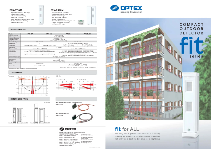 Page 1 de la notice Fiche technique Optex FTN-AM