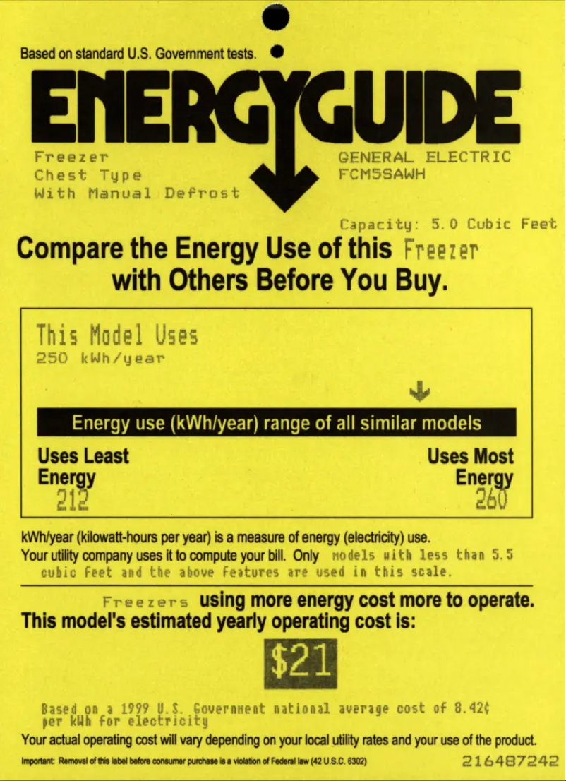 Page 1 de la notice Label énergétique GE FCM5SAWH