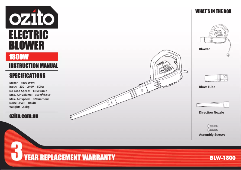 Page 1 de la notice Manuel utilisateur Ozito BLW-1800