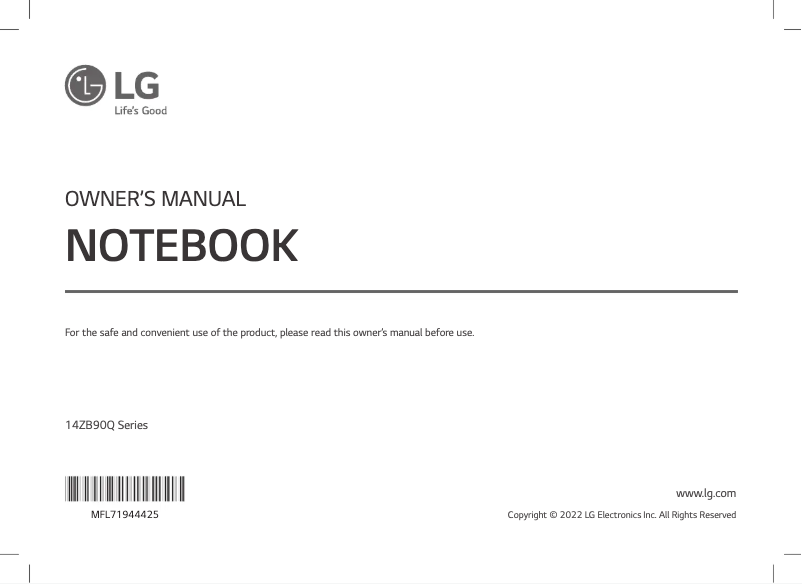 Page 1 de la notice Manuel utilisateur LG Gram 14ZB90Q-G
