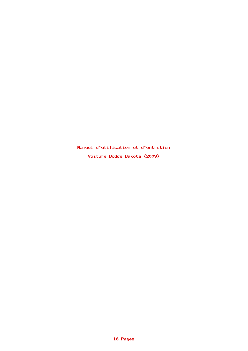 Page 1 de la notice Manuel d'utilisation et d'entretien Dodge Dakota (2009)