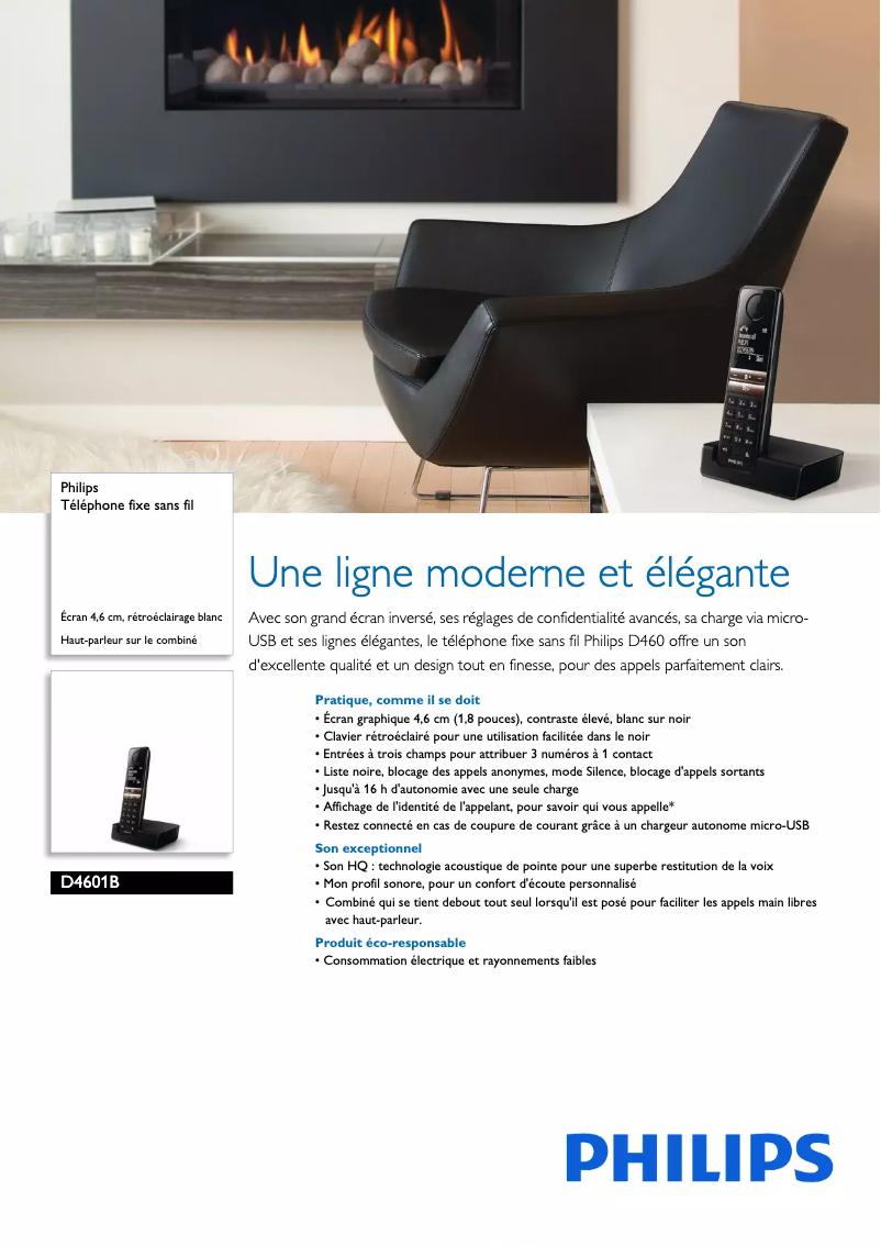 Page 1 de la notice Fiche technique Philips D4601B