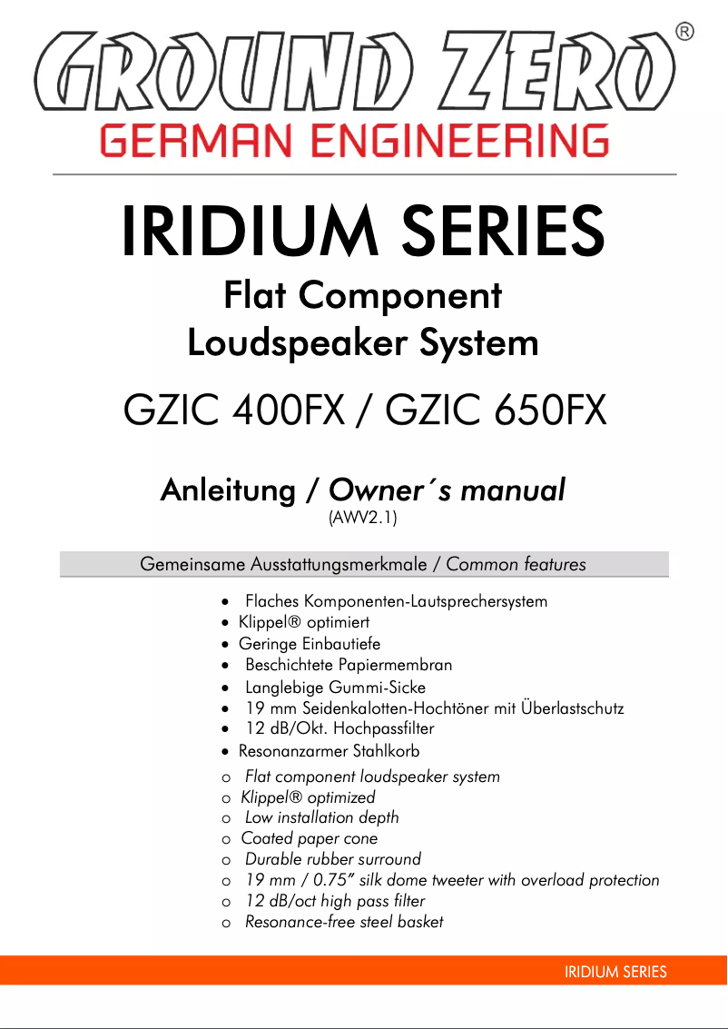 Page 1 de la notice Manuel utilisateur Ground Zero GZIC 650FX