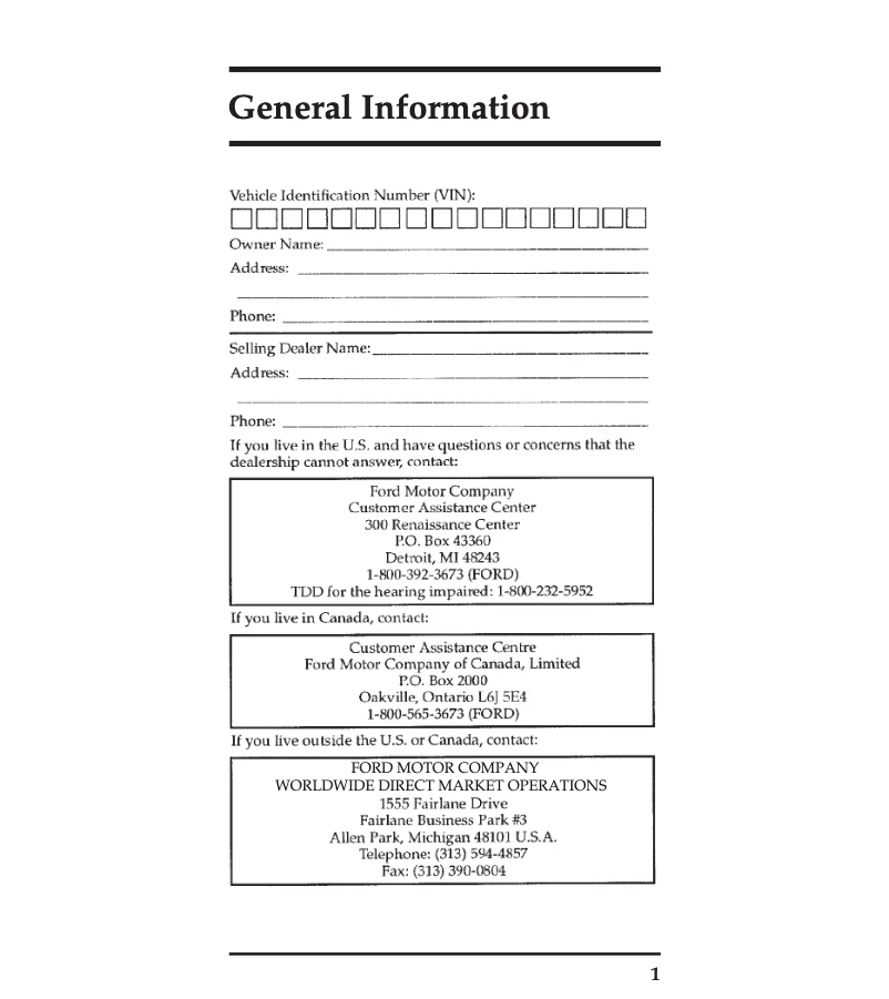 Page 1 de la notice Manuel d'utilisation et d'entretien Ford Mustang (1998)