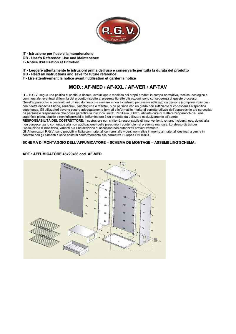 Page 1 de la notice Manuel utilisateur RGV AF-VER