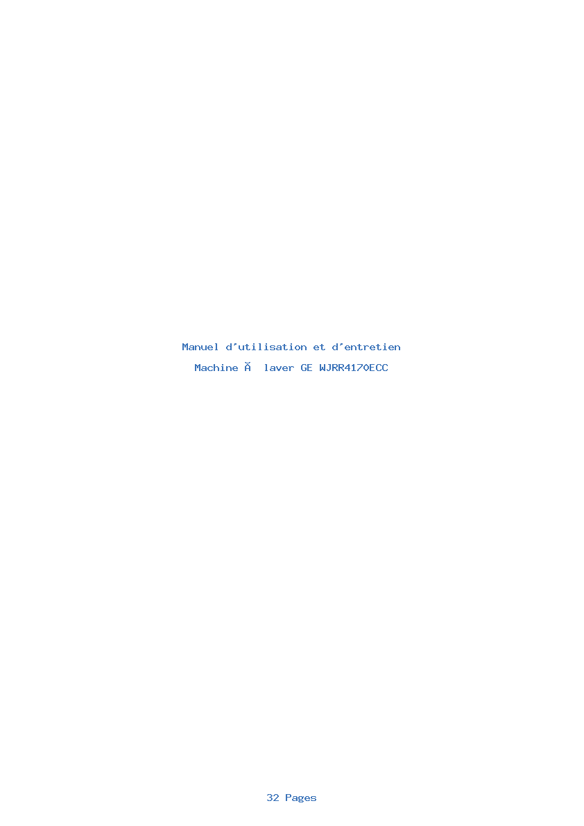 Page 1 de la notice Manuel d'utilisation et d'entretien GE WJRR4170ECC