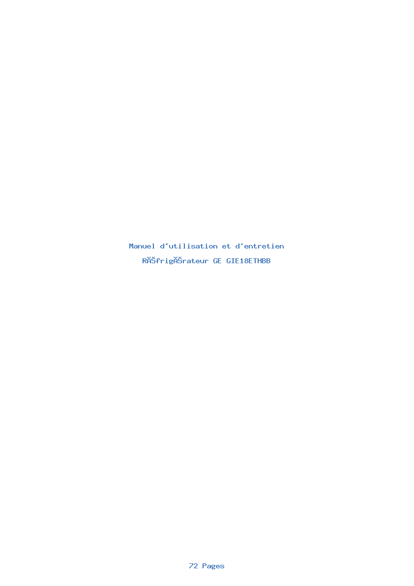 Page 1 de la notice Manuel d'utilisation et d'entretien GE GIE18ETHBB