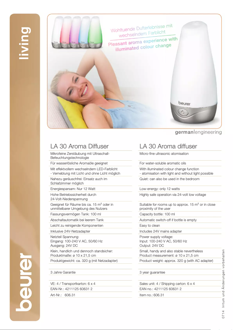 Page 1 de la notice Fiche technique Beurer LA 30