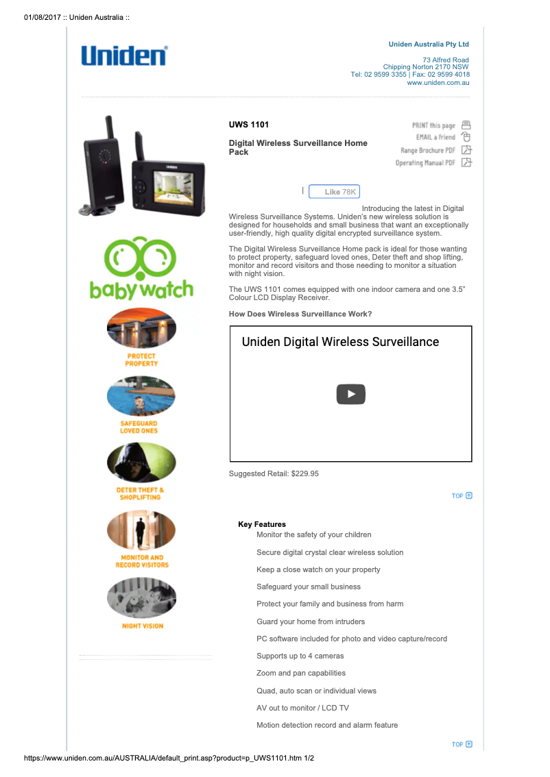 Page 1 de la notice Manuel utilisateur Uniden UWS 1101