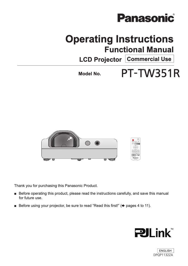 Page 1 of the manual User Manual Panasonic PT-TW351R