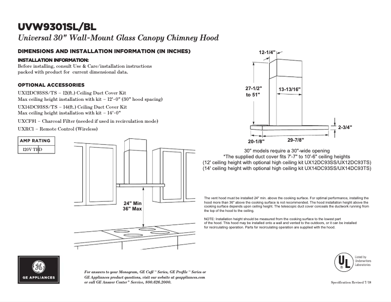 Page 1 of the manual Technical Sheet GE UVW9301BLTS