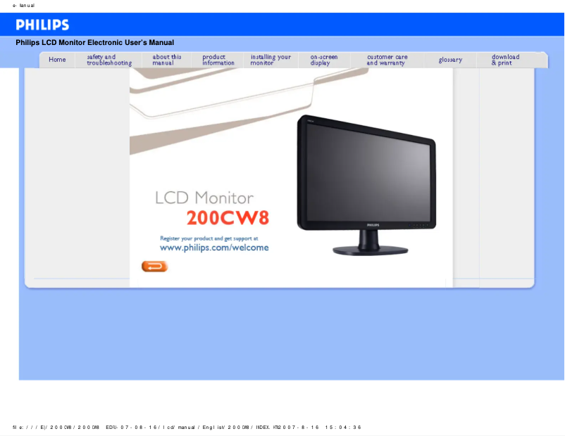 Page n°1 - Manuel utilisateur Philips 200CW8FB