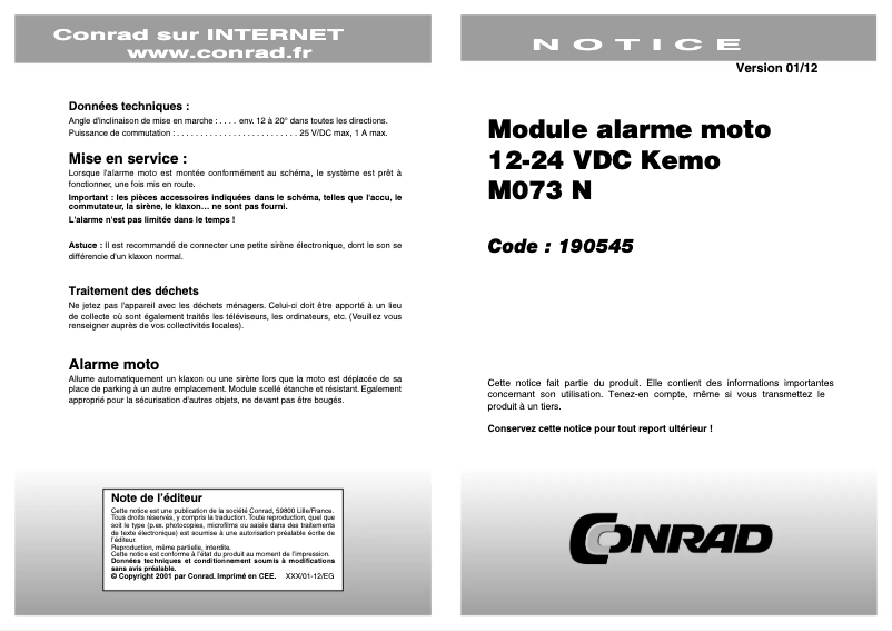 Page 1 de la notice Manuel utilisateur Kemo M073N