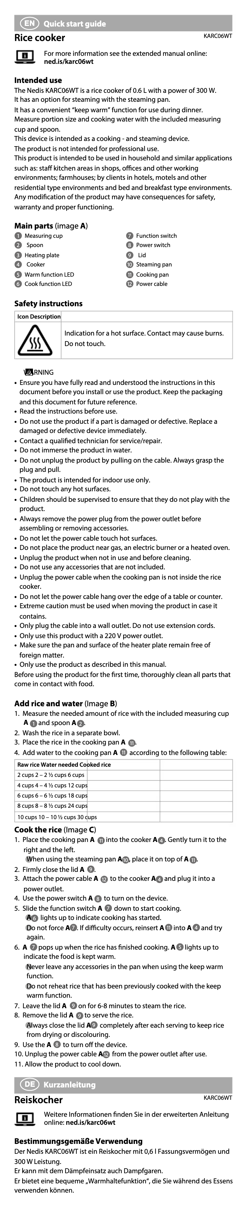 Page 1 de la notice Manuel utilisateur Nedis KARC06WT