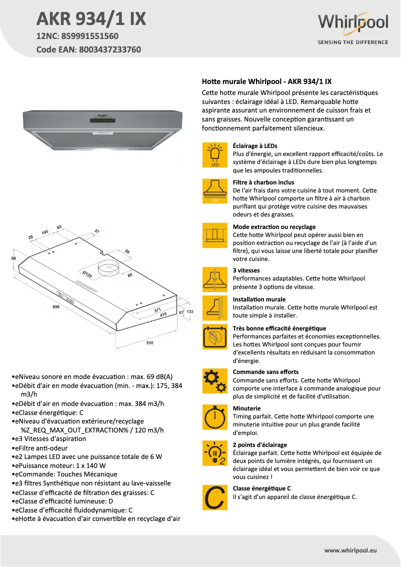 Página 1 del manual Ficha técnica Whirlpool AKR 934/1 IX