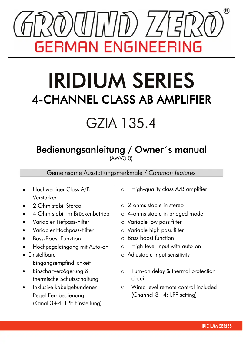 Page 1 de la notice Manuel utilisateur Ground Zero GZIA 135.4