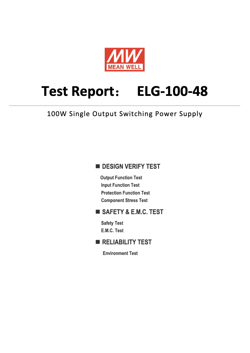 Page 1 de la notice Fiche technique Mean Well ELG-100-48