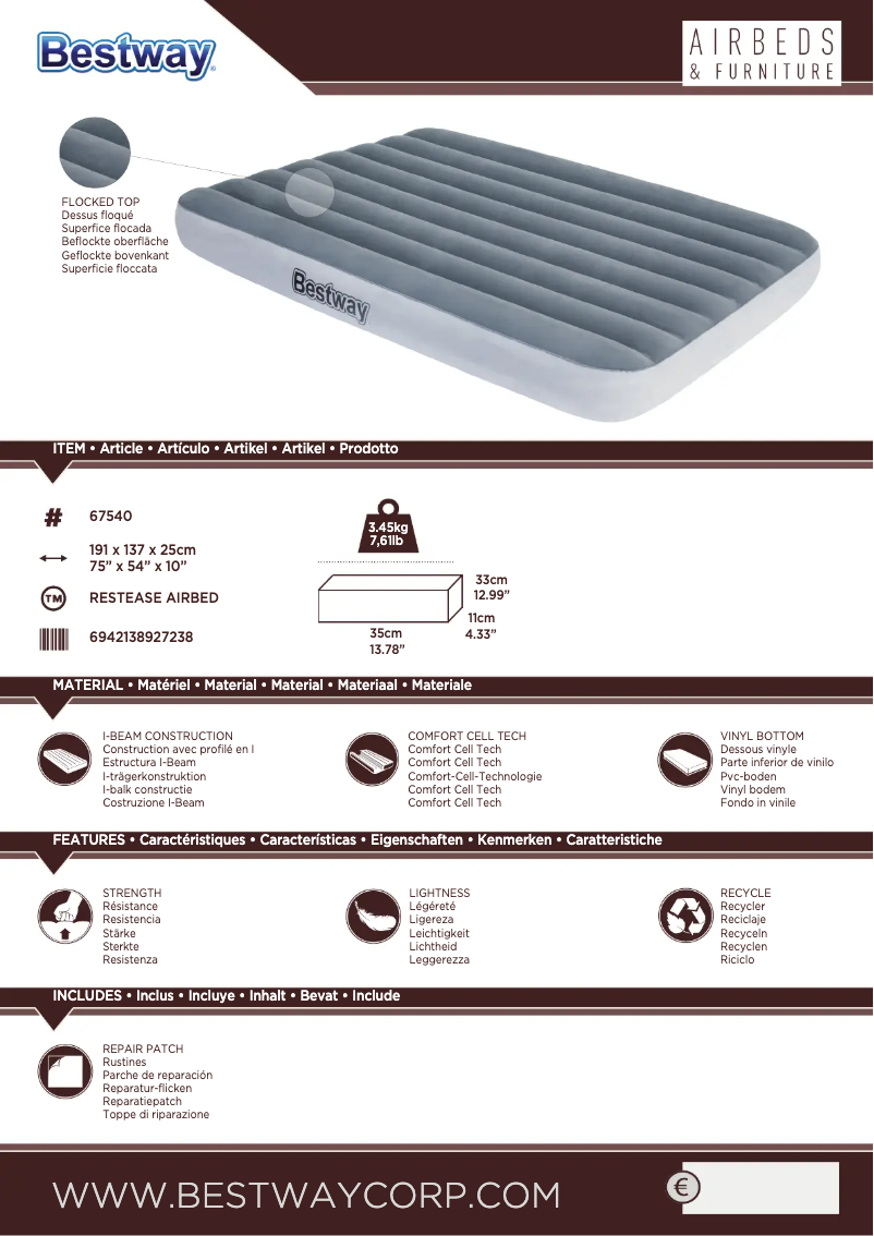 Page 1 de la notice Manuel utilisateur Bestway 67540