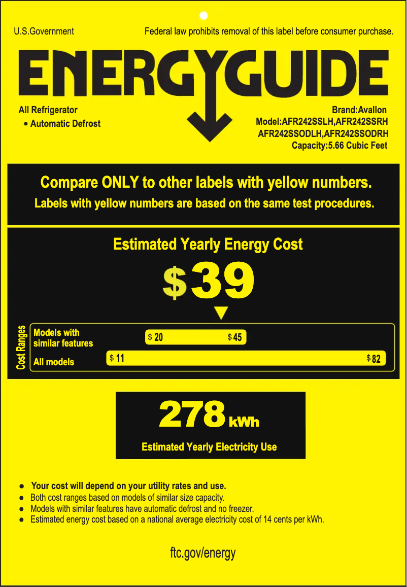Page 1 de la notice Label énergétique Avallon AFR242SSODLH