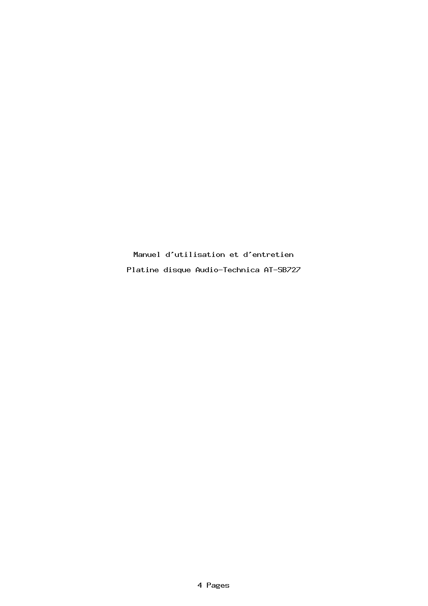 Page 1 de la notice Manuel d'utilisation et d'entretien Audio-Technica AT-SB727