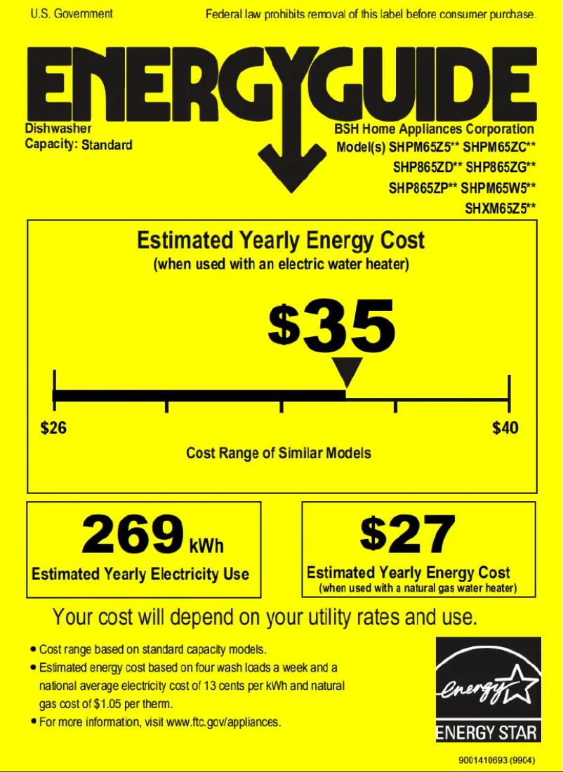 Page 1 of the manual Energy Label Bosch SHP865ZP5N