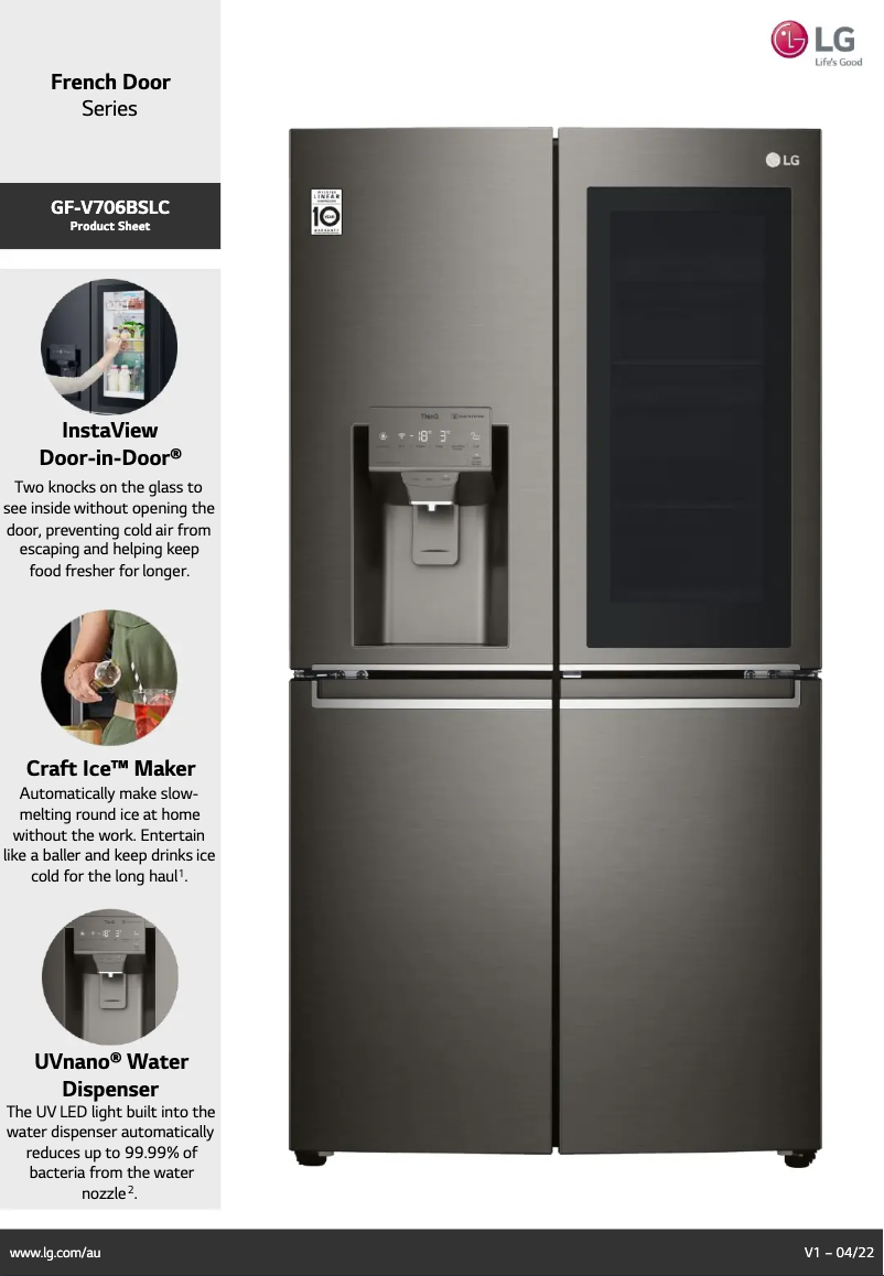 Page 1 de la notice Fiche technique LG GF-V706BSLC