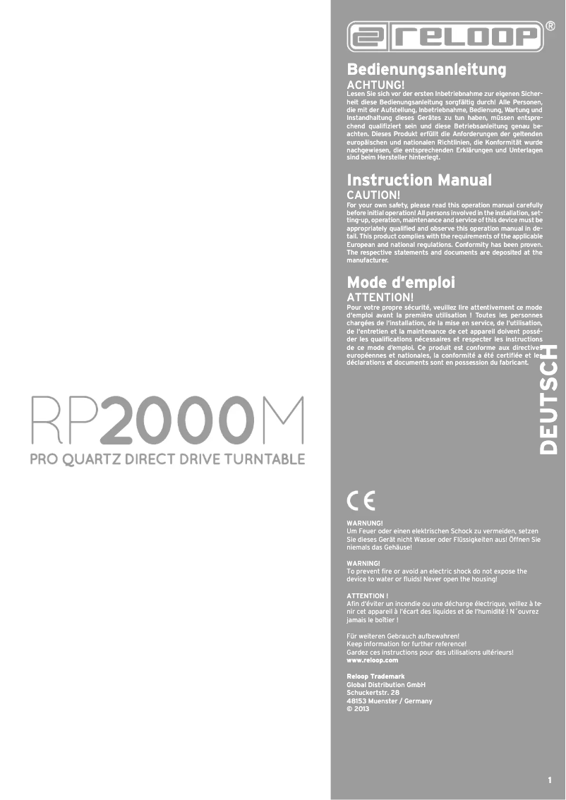 Page 1 de la notice Manuel utilisateur Reloop RP-2000M