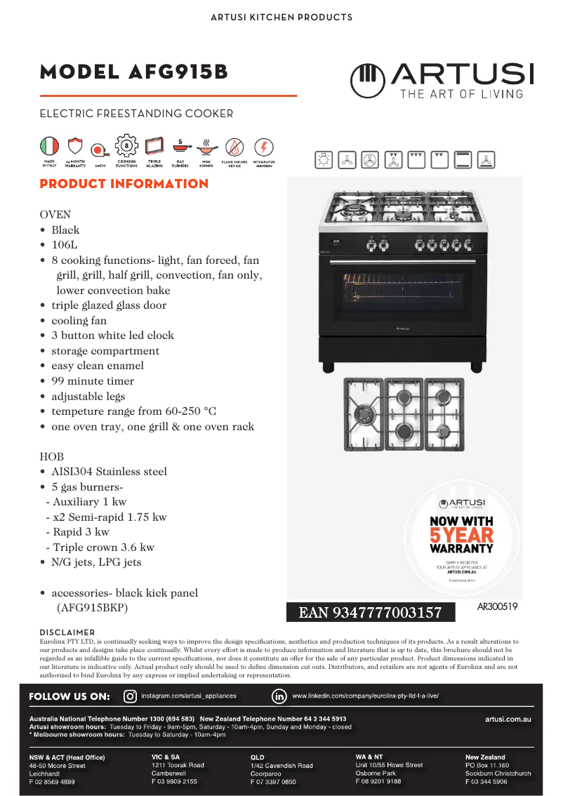 Page 1 of the manual Technical Sheet Artusi AFG915B