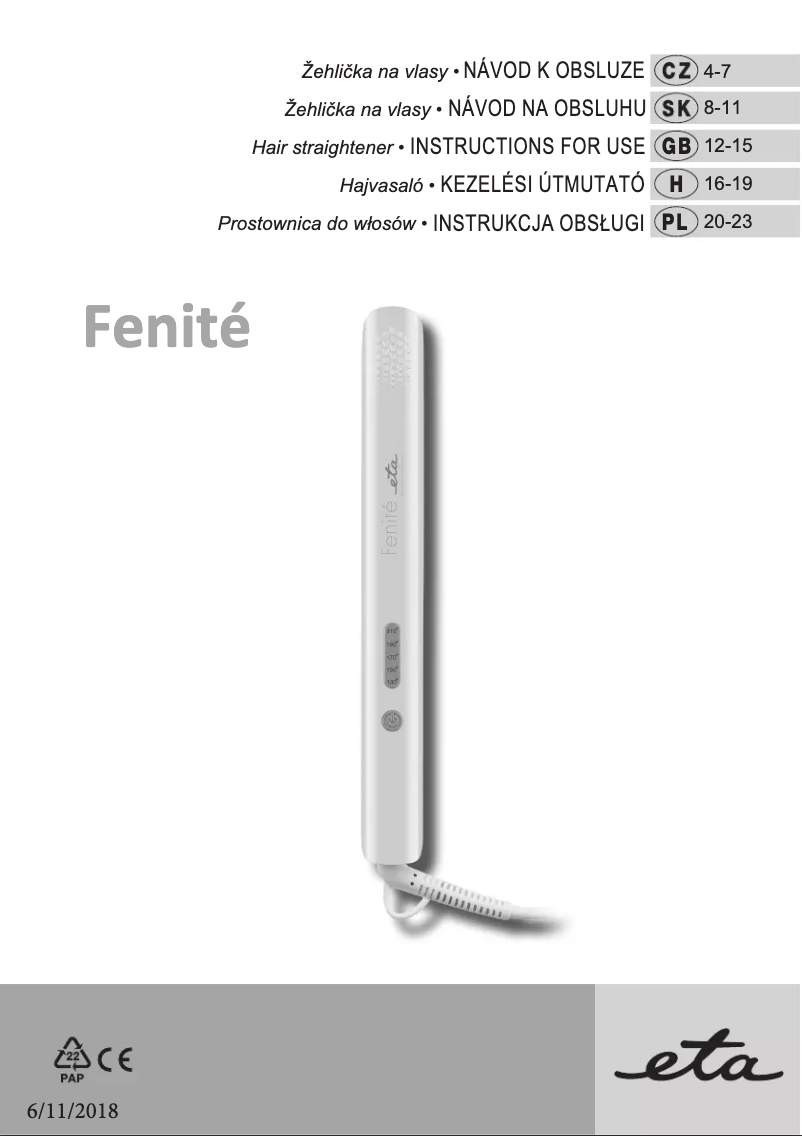 Page 1 of the manual User Manual Eta Fenité 8336 90000