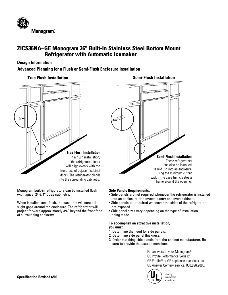 Página 1 del manual Ficha técnica GE ZICS36NALH