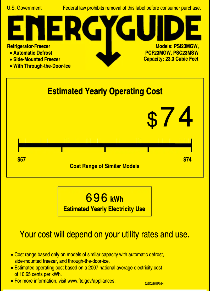 Page n°1 - Label énergétique GE Profile PSI23MGWCV