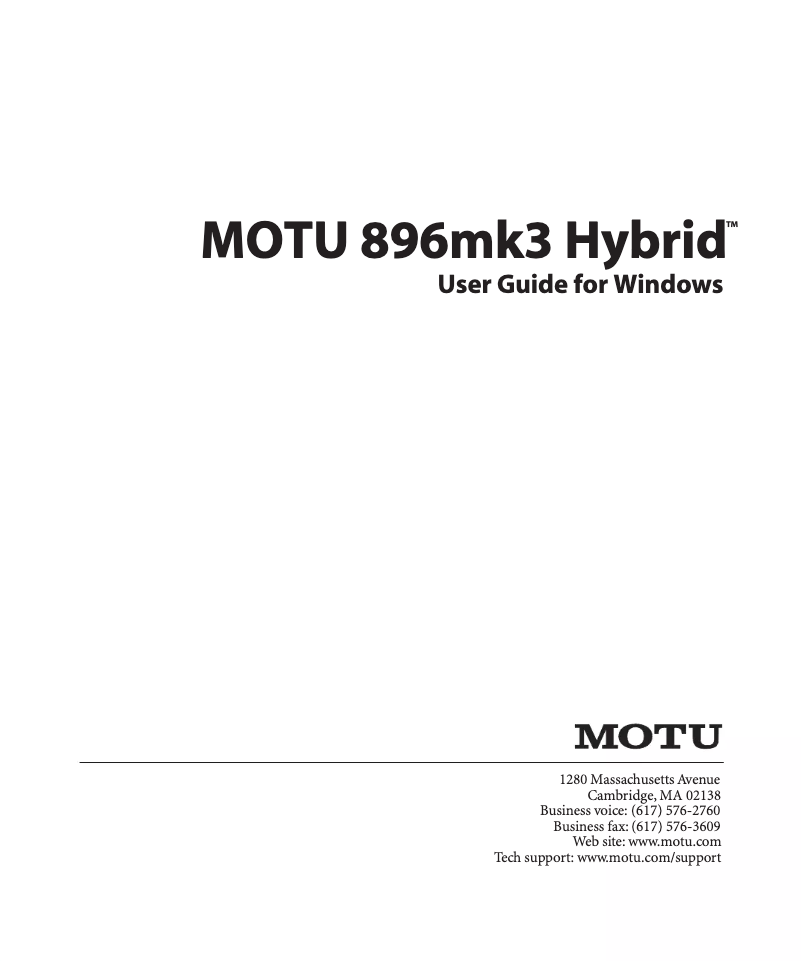 Page 1 de la notice Manuel utilisateur Motu 896Mk3 Hybrid