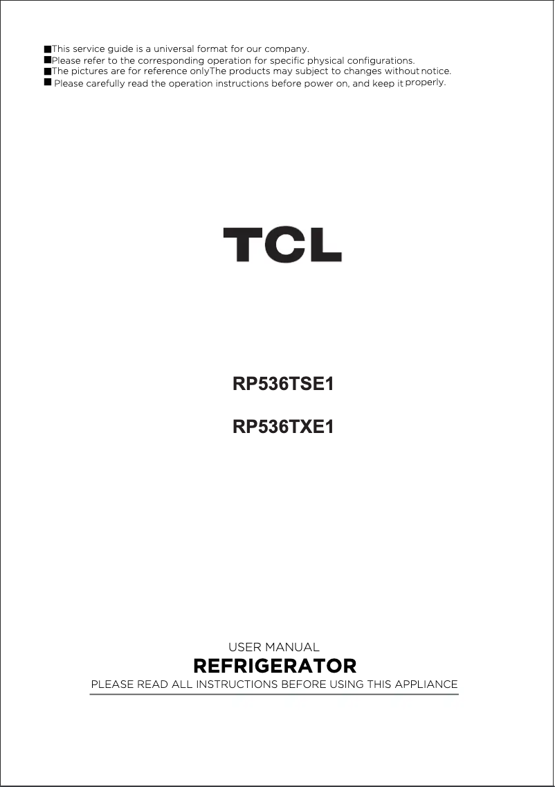 Page 1 of the manual User Manual TCL RP536TXE1