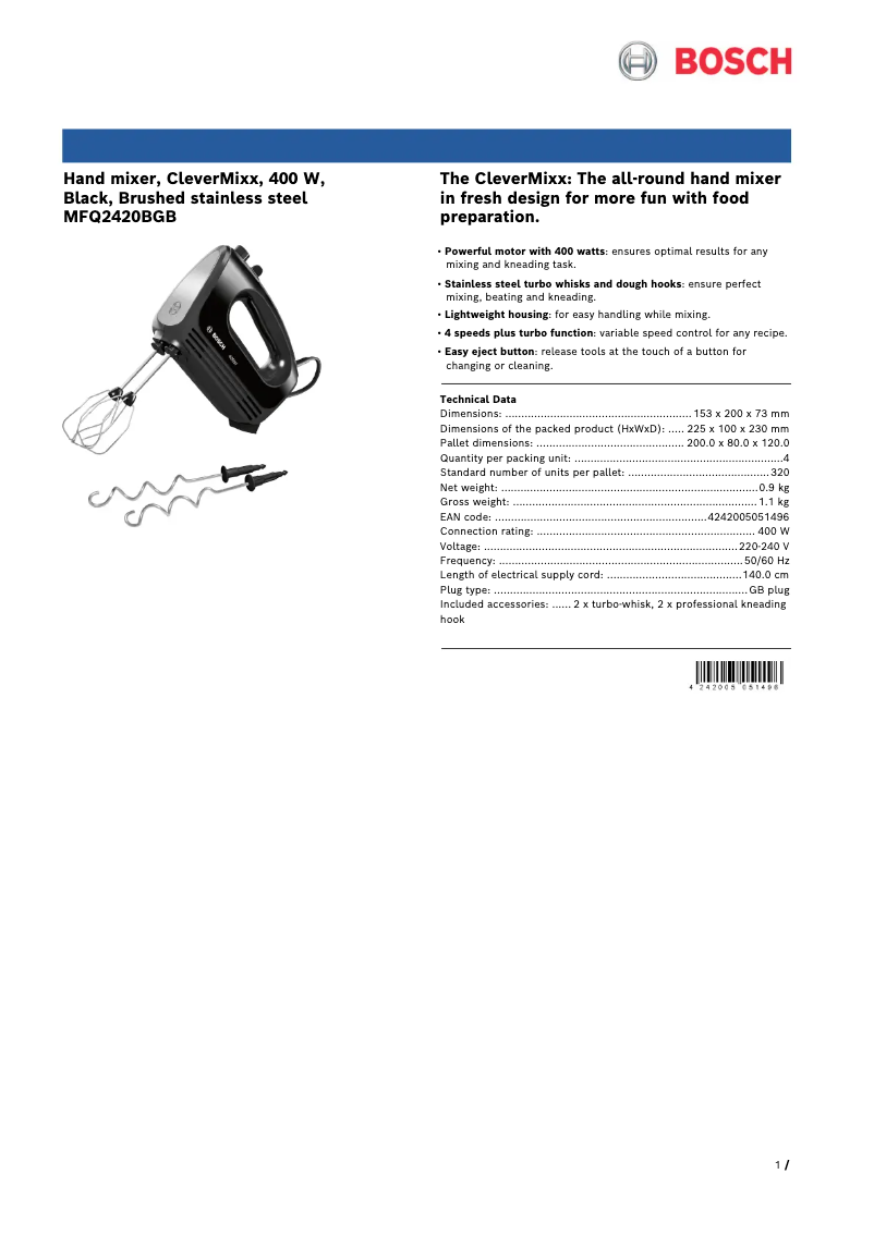 Página 1 del manual Ficha técnica Bosch MFQ2420B