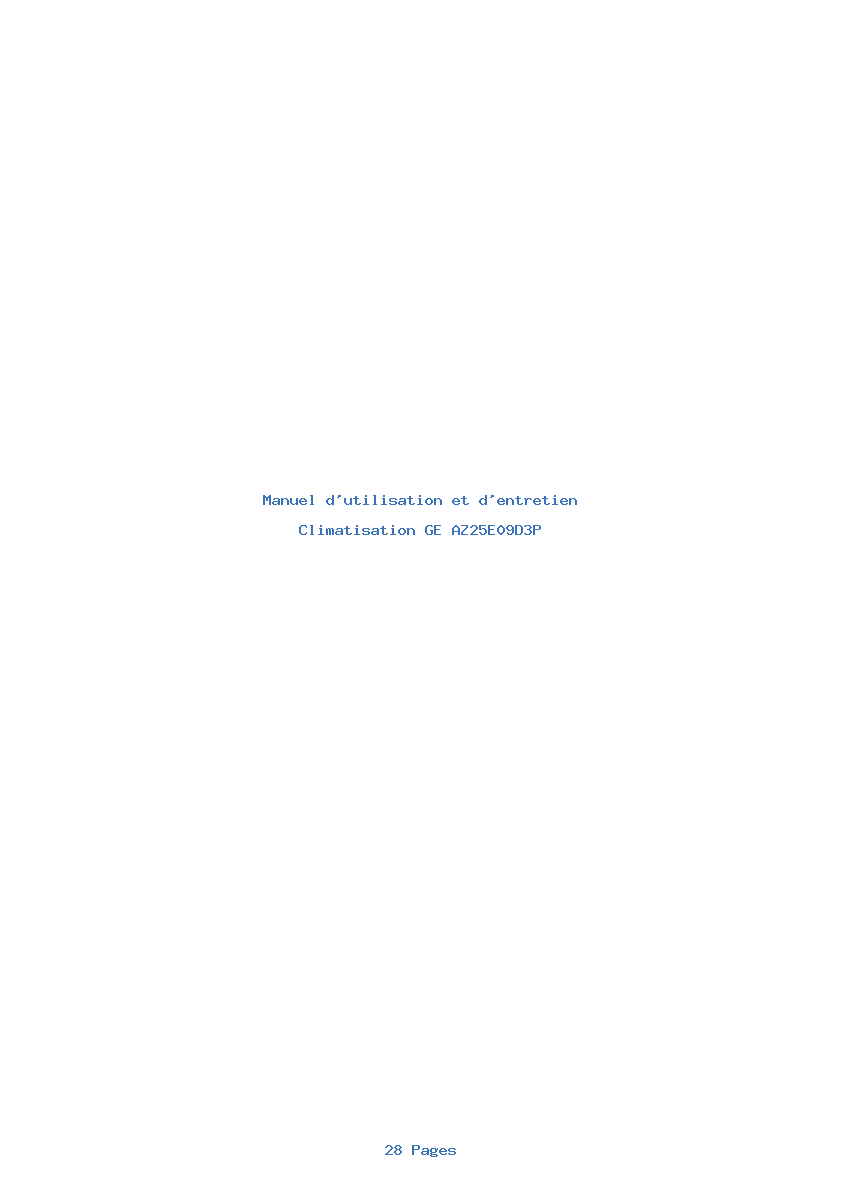 Page 1 de la notice Manuel d'utilisation et d'entretien GE AZ25E09D3P
