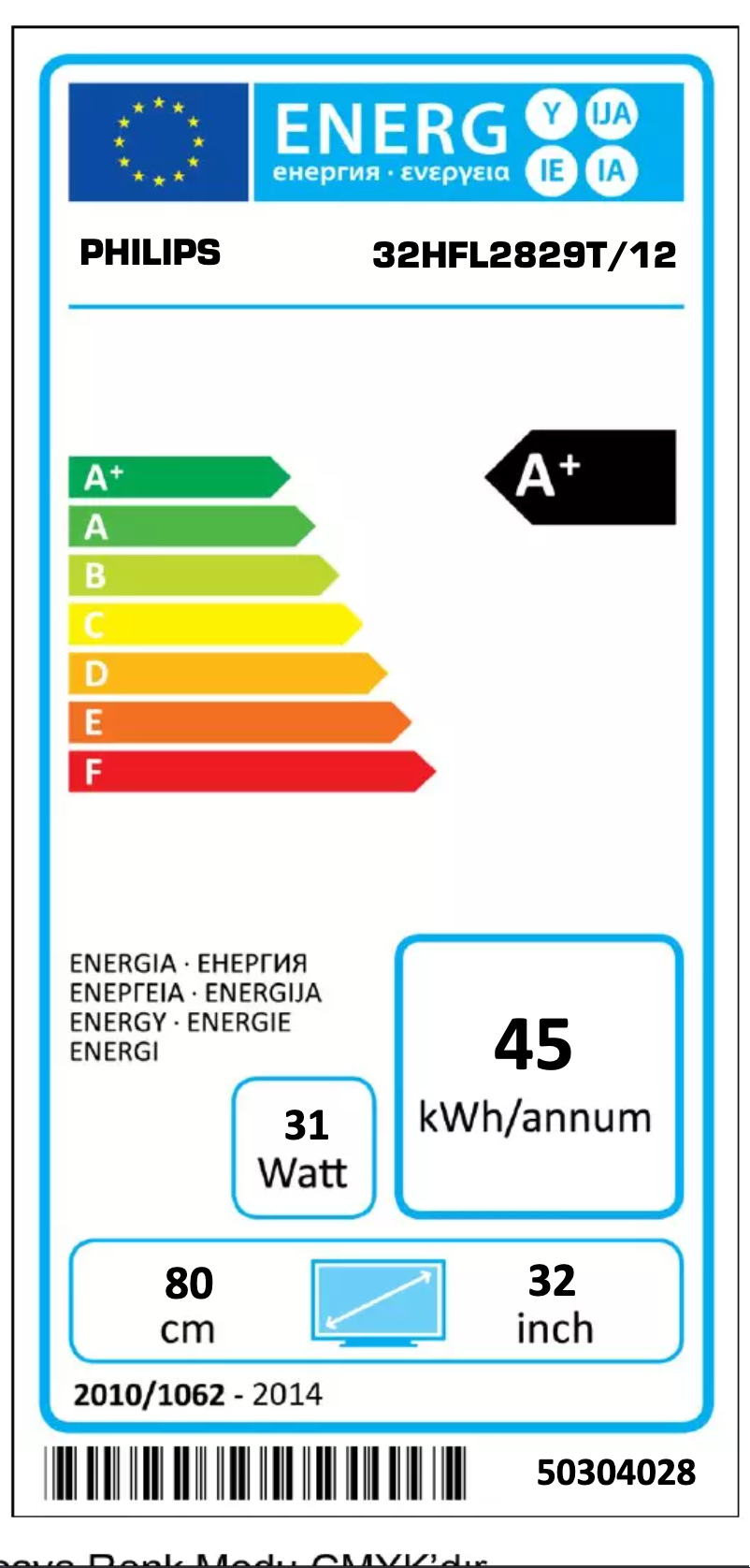 Page n°1 - Label énergétique Philips 32HFL2829T
