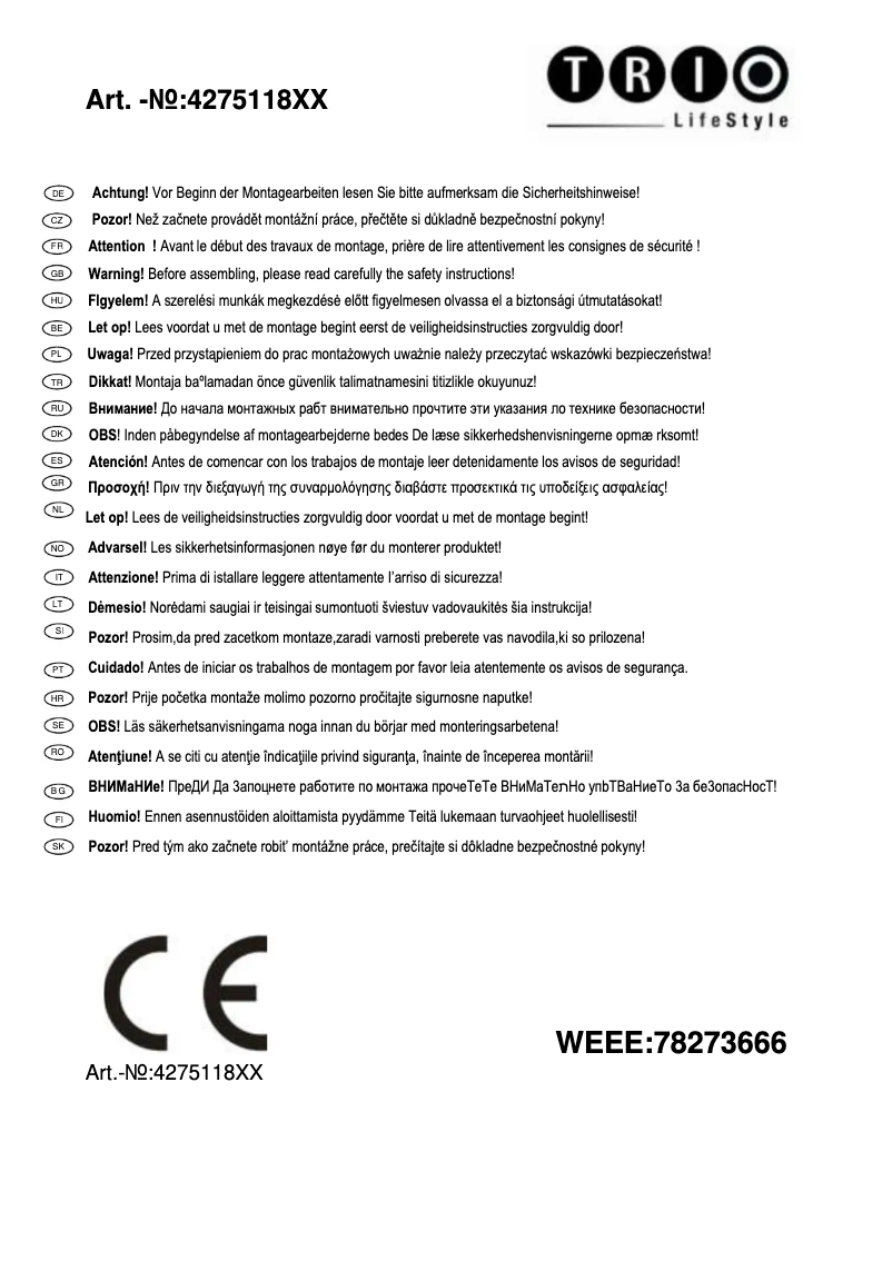 Page 1 de la notice Manuel utilisateur Trio Lighting Shanghai