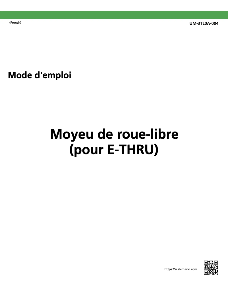 Page 1 de la notice Manuel utilisateur Shimano FH-MT400