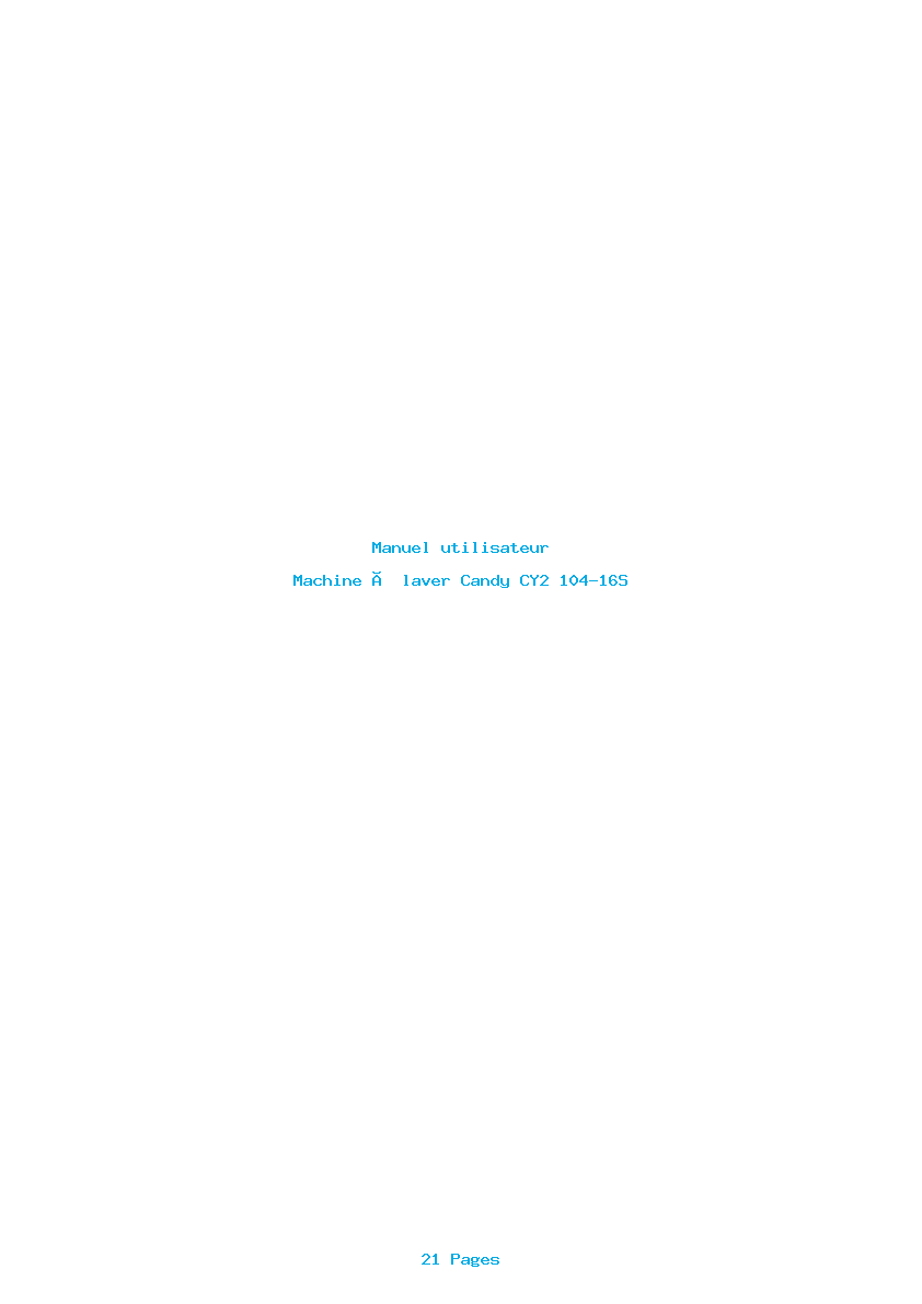 Page 1 de la notice Manuel utilisateur Candy CY2 104-16S