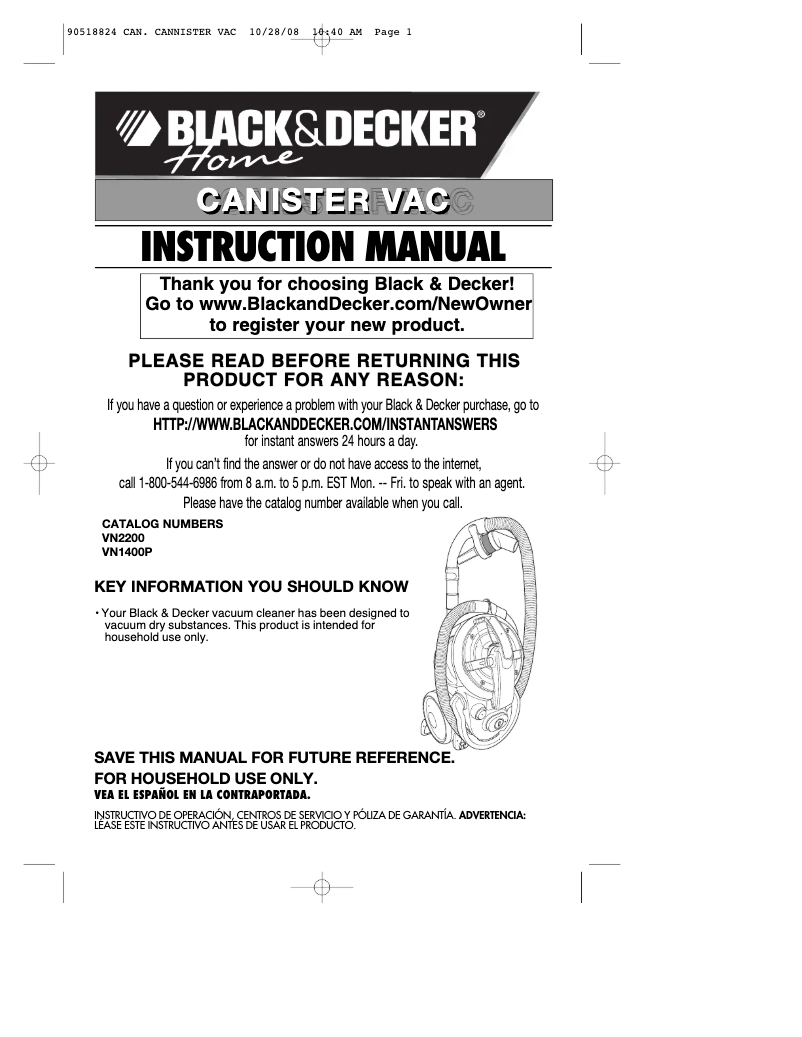 Page 1 de la notice Manuel utilisateur Black & Decker VN1400P