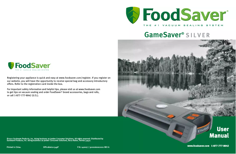 Page 1 de la notice Manuel utilisateur FoodSaver GameSaver Silver