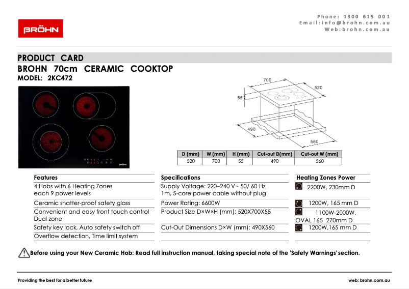 Page 1 de la notice Fiche technique Bröhn 2KC472